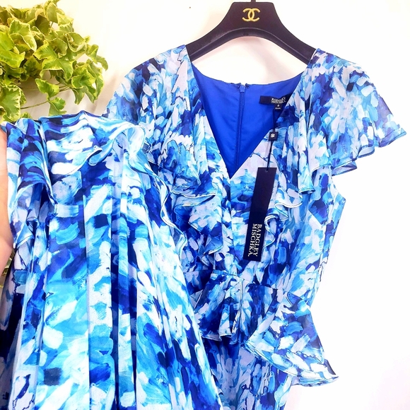 $890 NWT BADGLEY MISCHKA Blue Floral Tiered Gown 8 - Picture 4 of 9